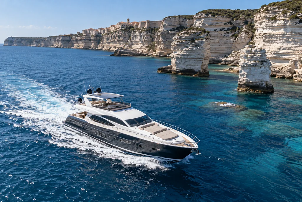 Les falaises de Bonifacio depuis un yacht privé