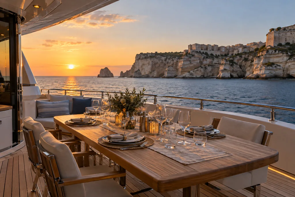Private dining aboard a Bonifacio yacht